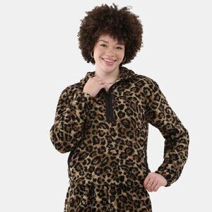 Half Zip Plush Pullover, Leopard